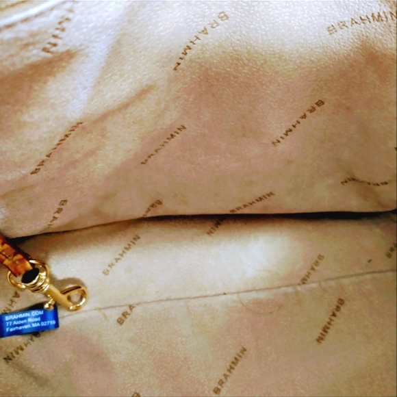 Brahmin Croc Embossed Leather Shoulder Satchel Bag Crossbody Tan EUC - Picture 10 of 10